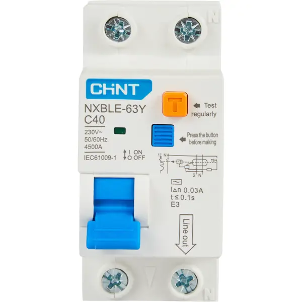 Дифференциальный автомат CHINT NXBLE-63Y 1P N C40 A 30 мА 4.5 кА AC