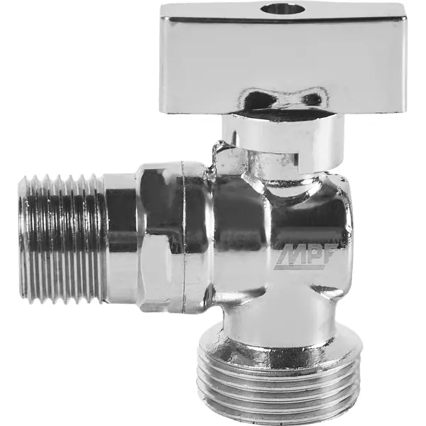 Кран шаровой угловой MPF 1/2"x3/4" с отражателем наружная резьба флажок сверху