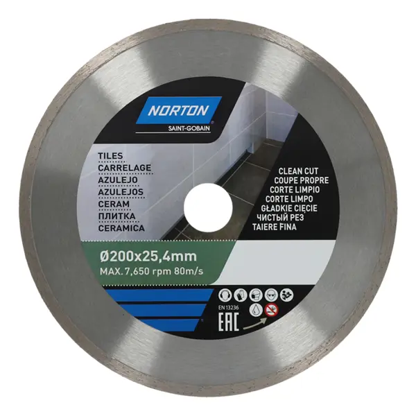Диск алмазный по керамике Norton Extreme ceramic clipper 70184647047 сплошной 200x25.4x1.8 мм
