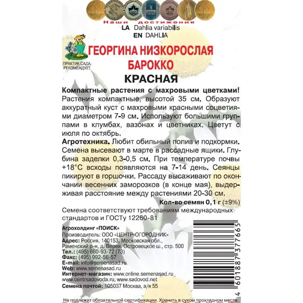 Семена цветов Поиск георгина низкорослая Барокко красный