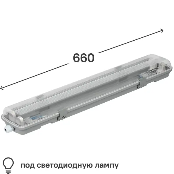 Светильник линейный влагостойкий IEK ДСП 2102 600 мм 2xG13(T8), под светодиодную лампу