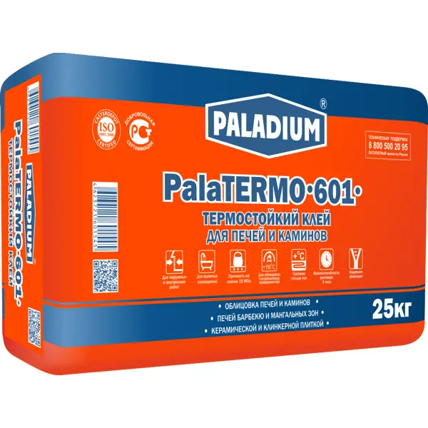 Клей для облицовки печей и каминов Paladium PalaTERMO-601 огнеупорность 150°С 25кг