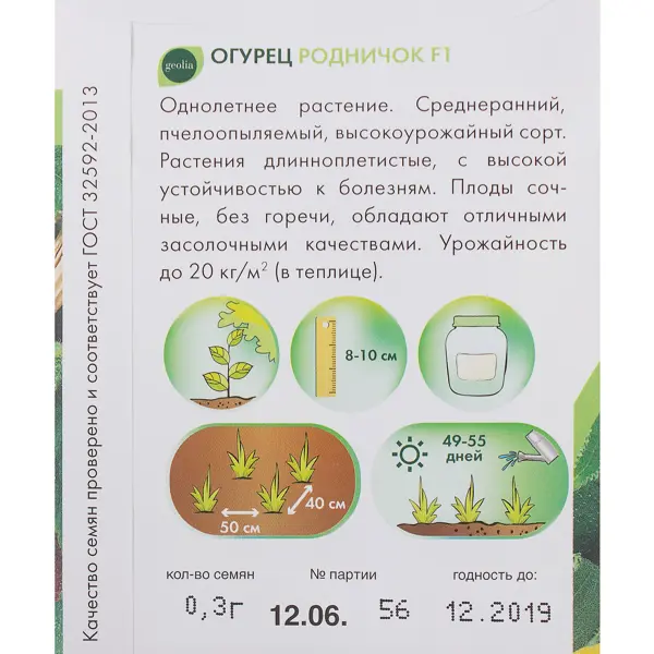Семена Огурец Geolia «Родничок» F1