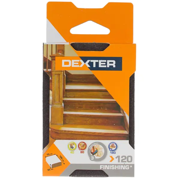 Губка шлифовальная абразивная четырехсторонняя Dexter P120 100x70x25 мм