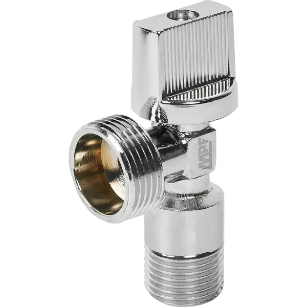 Кран шаровой угловой MPF Light 1/2"x3/4" с отражателем наружная резьба флажок сбоку