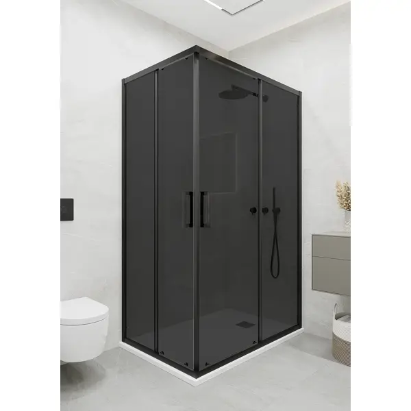 Душевой уголок Март Квадро Black прямоугольный 120x80 см черный профиль тонированное стекло раздвижной