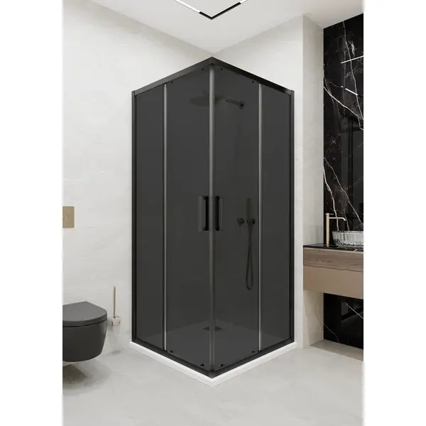 Душевой уголок Март Квадро Black квадратный 90x90 см черный профиль тонированное стекло раздвижной