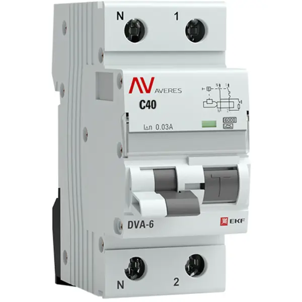 Дифференциальный автомат EKF Averes DVA-6 1P N C40 A 30 мА 6 кА A