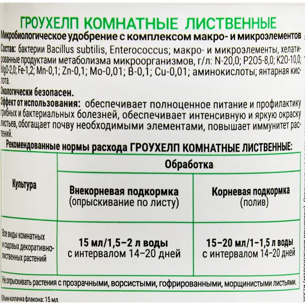 Удобрение гроухелп для комнатных растений 250 мл