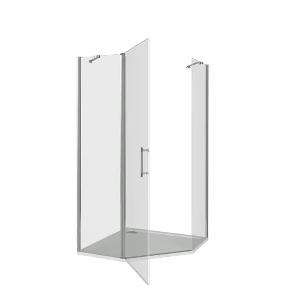 Душевой уголок Makiato PNT-90-C-WE, пентагональный 90x90 см хромированный профиль прозрачное стекло распашной