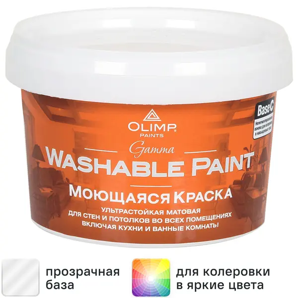 Краска для стен и потолков Olimp Гамма матовая прозрачная база C 0.45 л