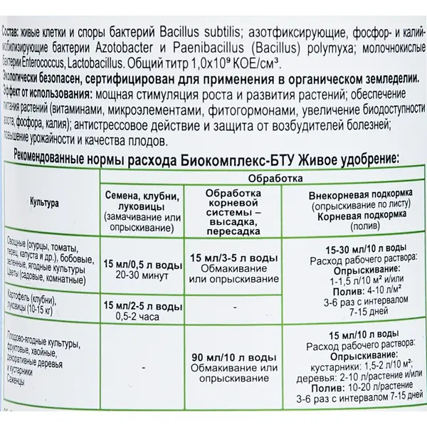 Удобрение органическое живое био комплекс бту 250 мл