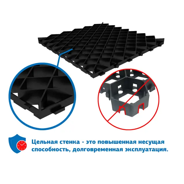 Газонная решётка 60x60 см С250 пластик цвет черный