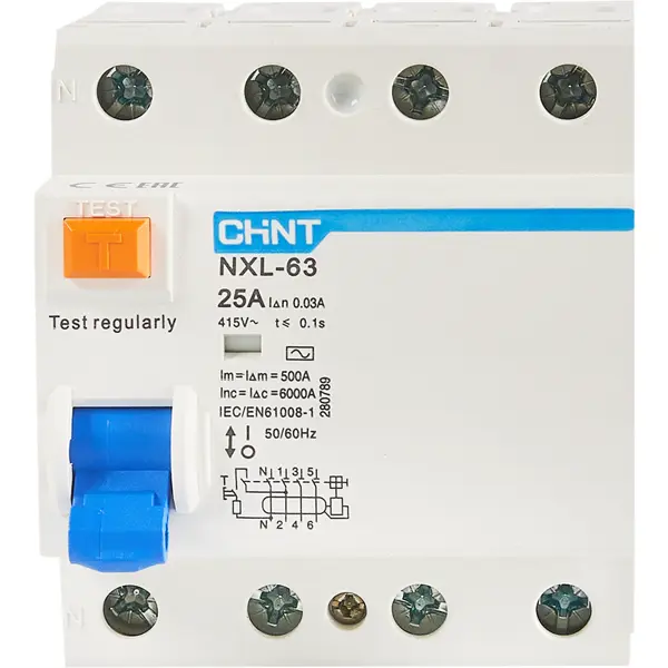 УЗО CHINT NXB-63S 4P 25 A 30 мА 6 кА AC