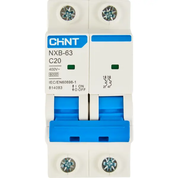 Автоматический выключатель CHINT NXB-63S 2P C20 А 6 кА