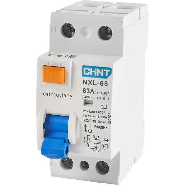 УЗО CHINT NXB-63S 2P 63 A 30 мА 6 кА AC