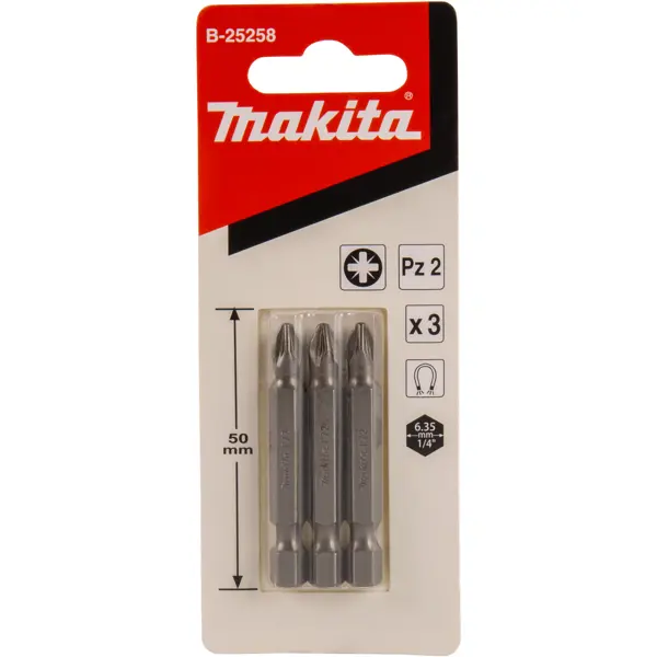 Бита крестовая Makita B-25258 PZ2x50 мм, 3 шт.