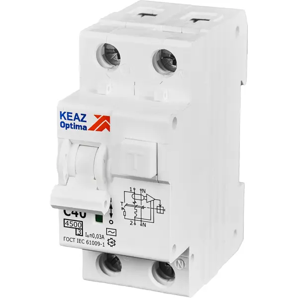 Дифференциальный автомат КЭАЗ Opti Din 2P C40 А 30 мА 4.5 кА АС D63-22C40-AC-У3