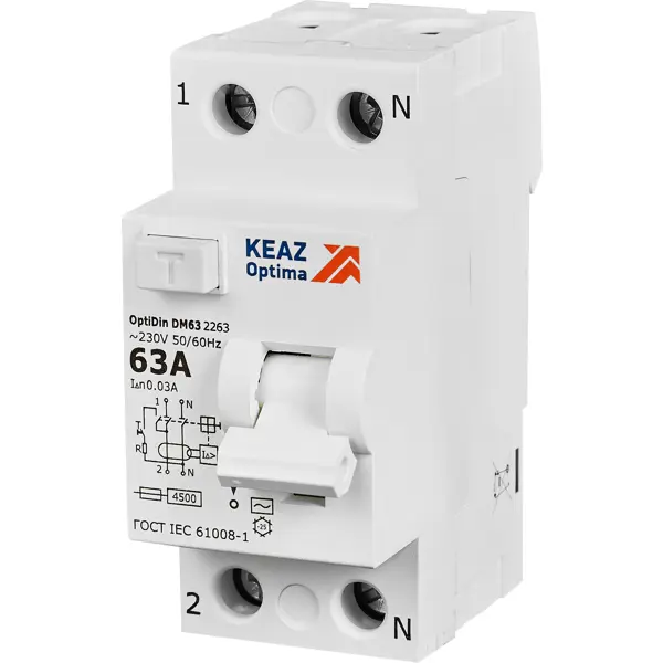 УЗО КЭАЗ 2P 63 А 30 мА 4.5 кА АС