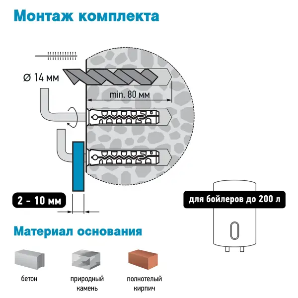 Набор для крепления бойлера с крюком Европартнер 14x70 мм нейлон сталь