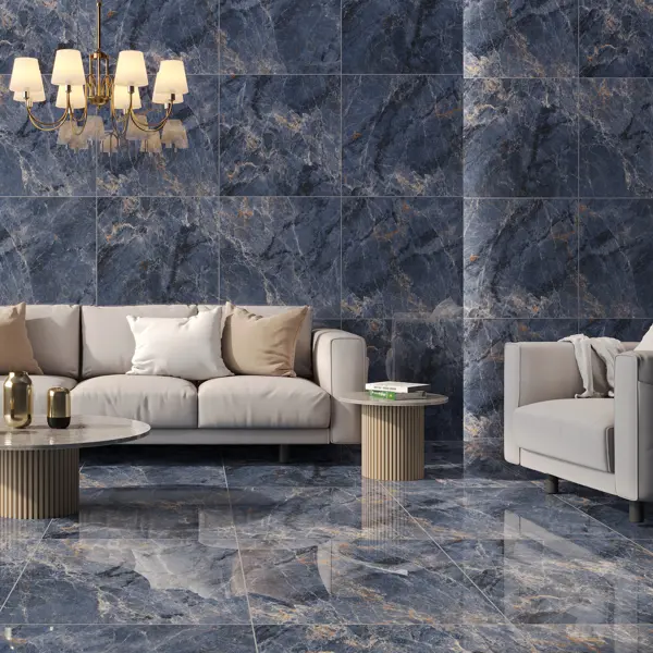 Глазурованный керамогранит Concor Opera Blue 60x60 см 1.44 м² полированный цвет тёмно-синий мрамор