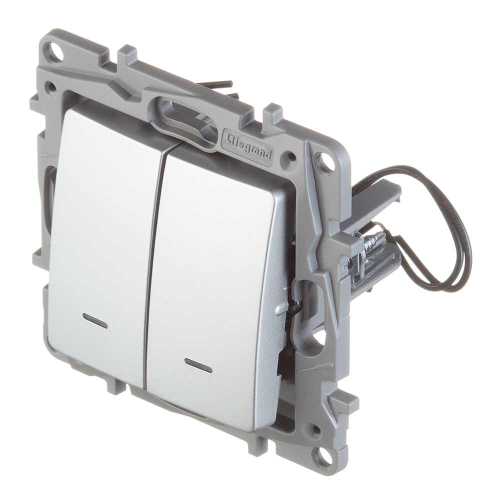 Выключатель Legrand Etika двухклавишный встраиваемый алюминий с подсветкой (672404)