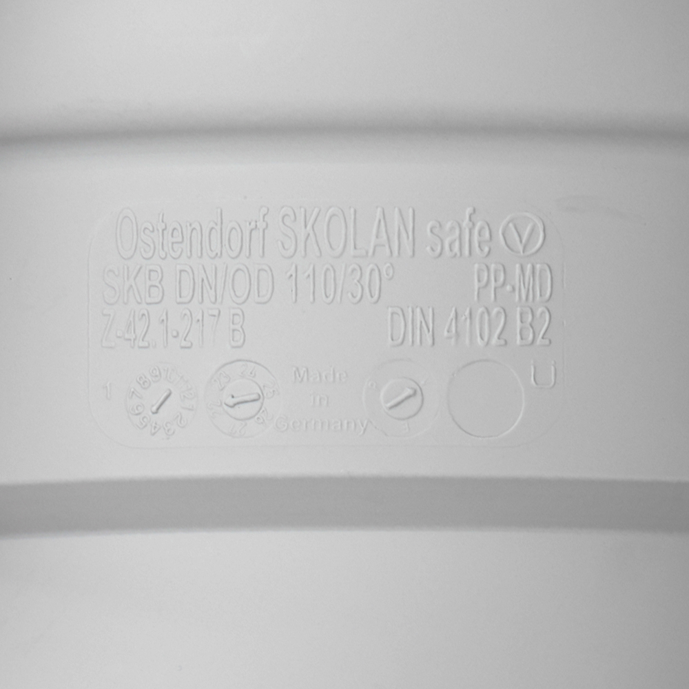 Отвод Ostendorf SKB d110 мм 30° пластиковый бесшумный для внутренней канализации (335110)