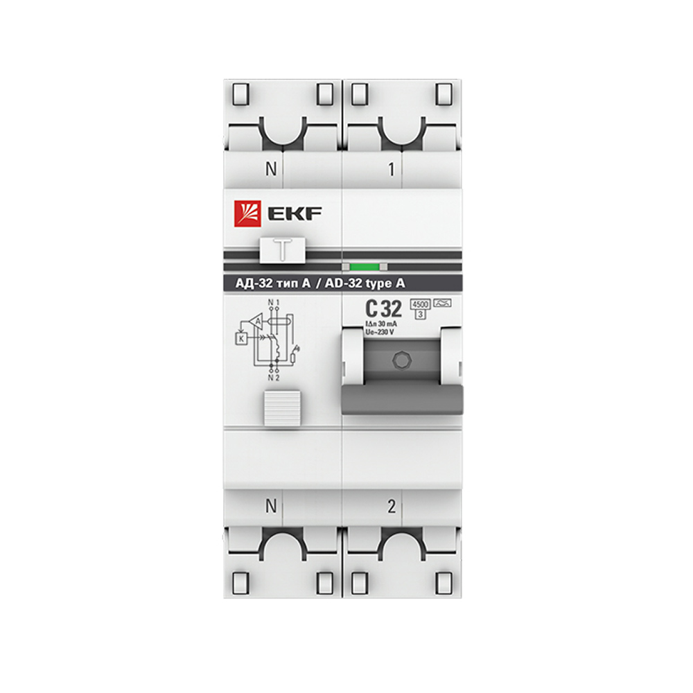 Residual current circuit breaker EKF PROxima AD-32 32A 1P+N type A 30 mA 4.5 kA (DA32-32-30-a-pro)