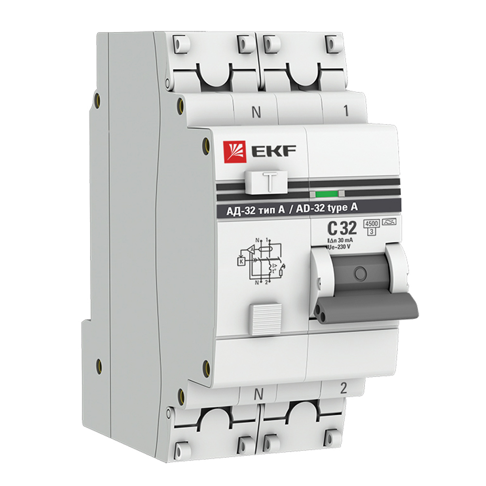 Residual current circuit breaker EKF PROxima AD-32 32A 1P+N type A 30 mA 4.5 kA (DA32-32-30-a-pro)