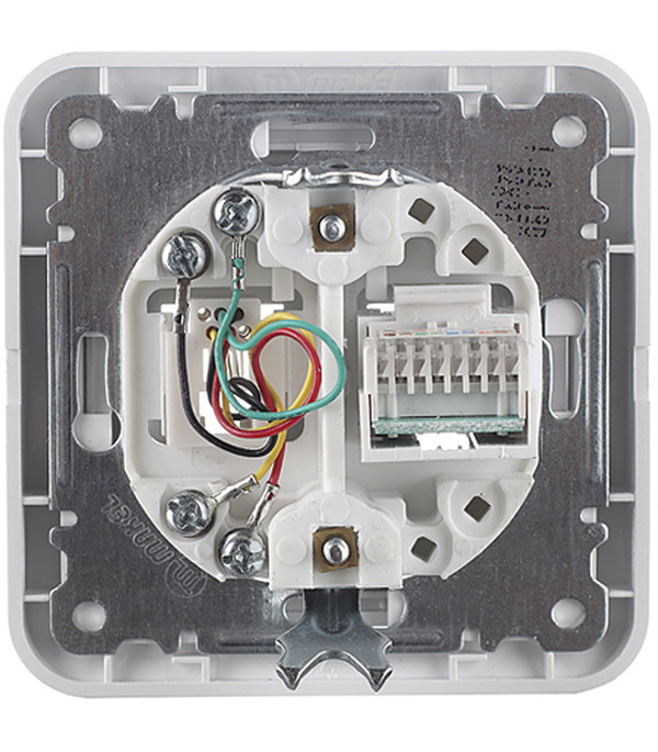 Розетка компьютерная/ телефонная Makel Mimoza встраиваемая белая RJ11/ RJ45 (12037)