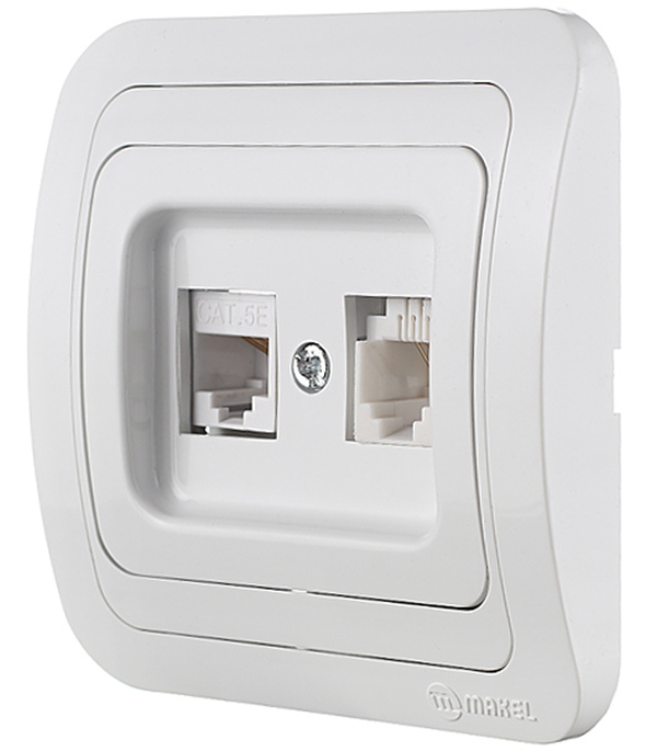 Розетка компьютерная/ телефонная Makel Mimoza встраиваемая белая RJ11/ RJ45 (12037)