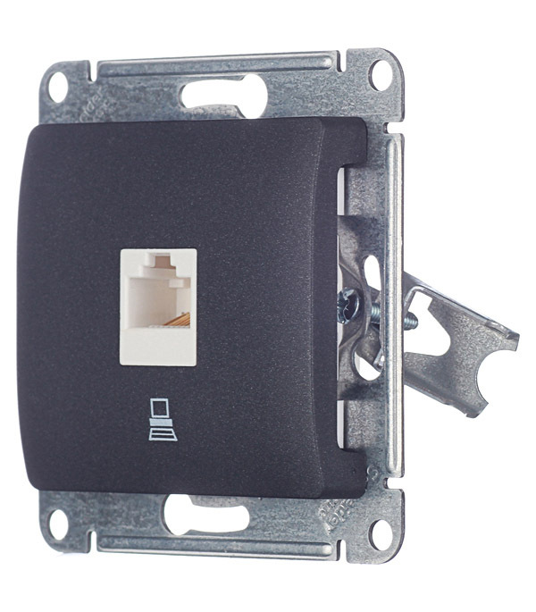 Розетка компьютерная Systeme Electric Glossa встраиваемая антрацит RJ45