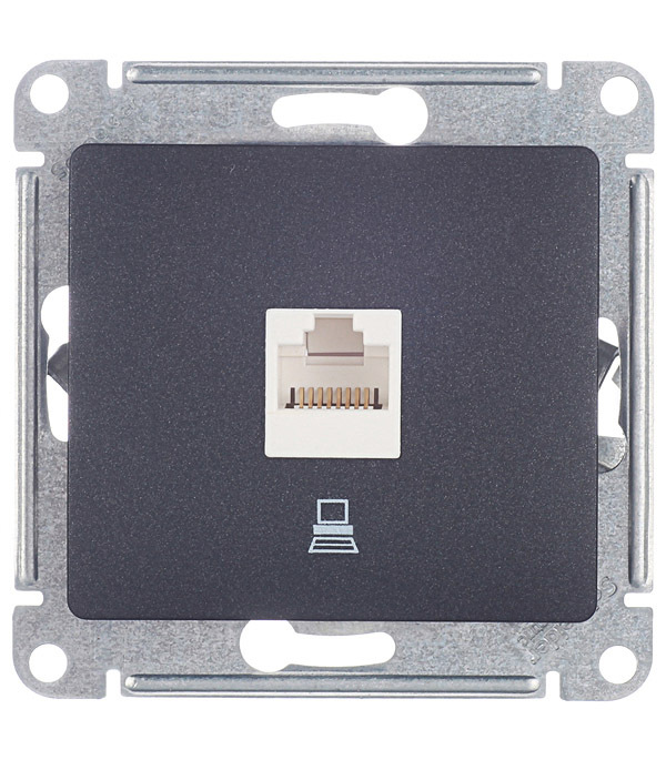 Розетка компьютерная Systeme Electric Glossa встраиваемая антрацит RJ45