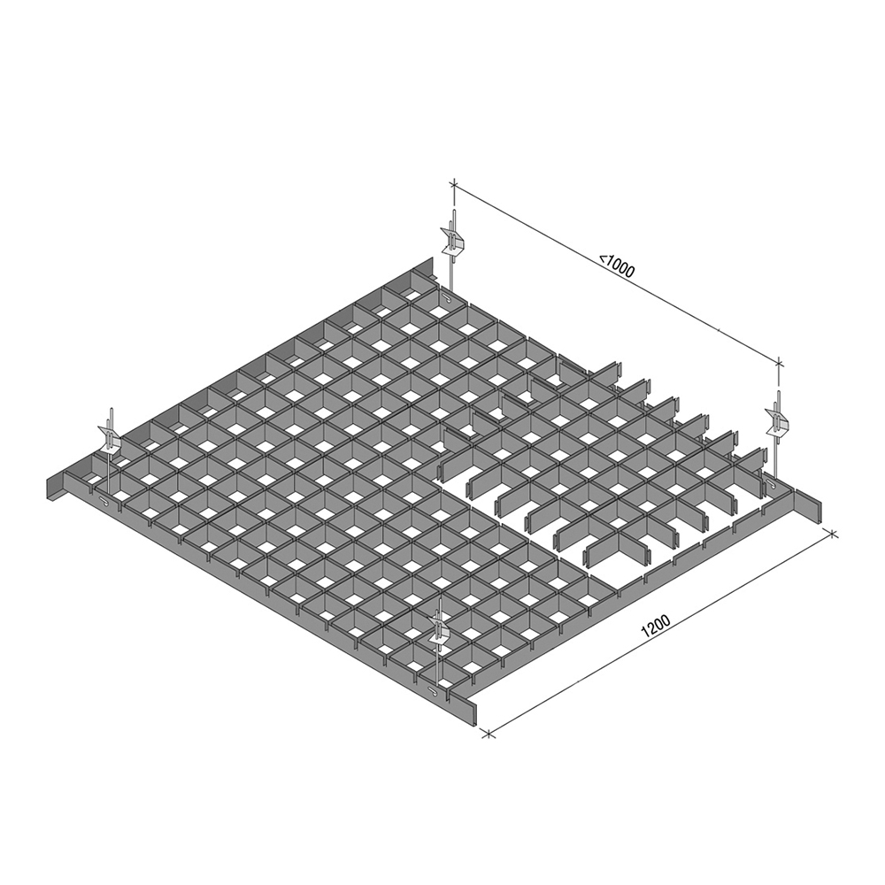 Элемент для потолка грильято 100х100х40х10 мм направляющая 1,2 м серый металлик