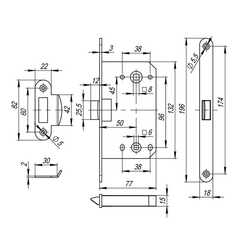嵌入式锁 Fuaro Plastic P96WC-50 用于带锁舌的室内门 黑色