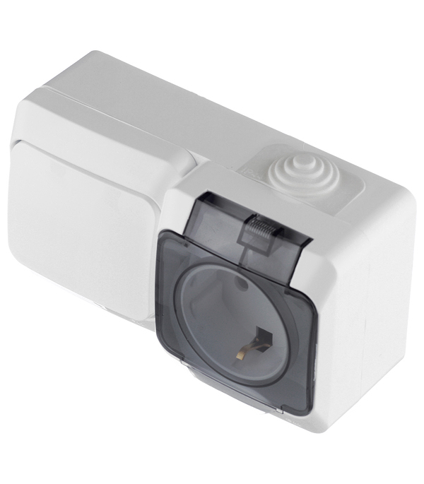 Блок выключатель и розетка Systeme Electric Этюд одноклавишный накладной белый (BPA16-241B)