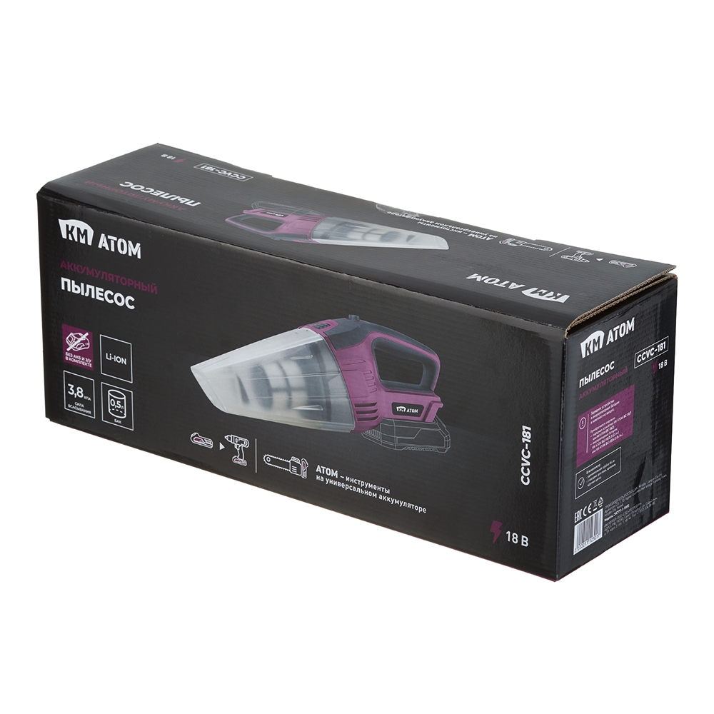 Cordless vacuum cleaner KM ATOM 18 V 0.5 L without battery and charger (CCVC-181)