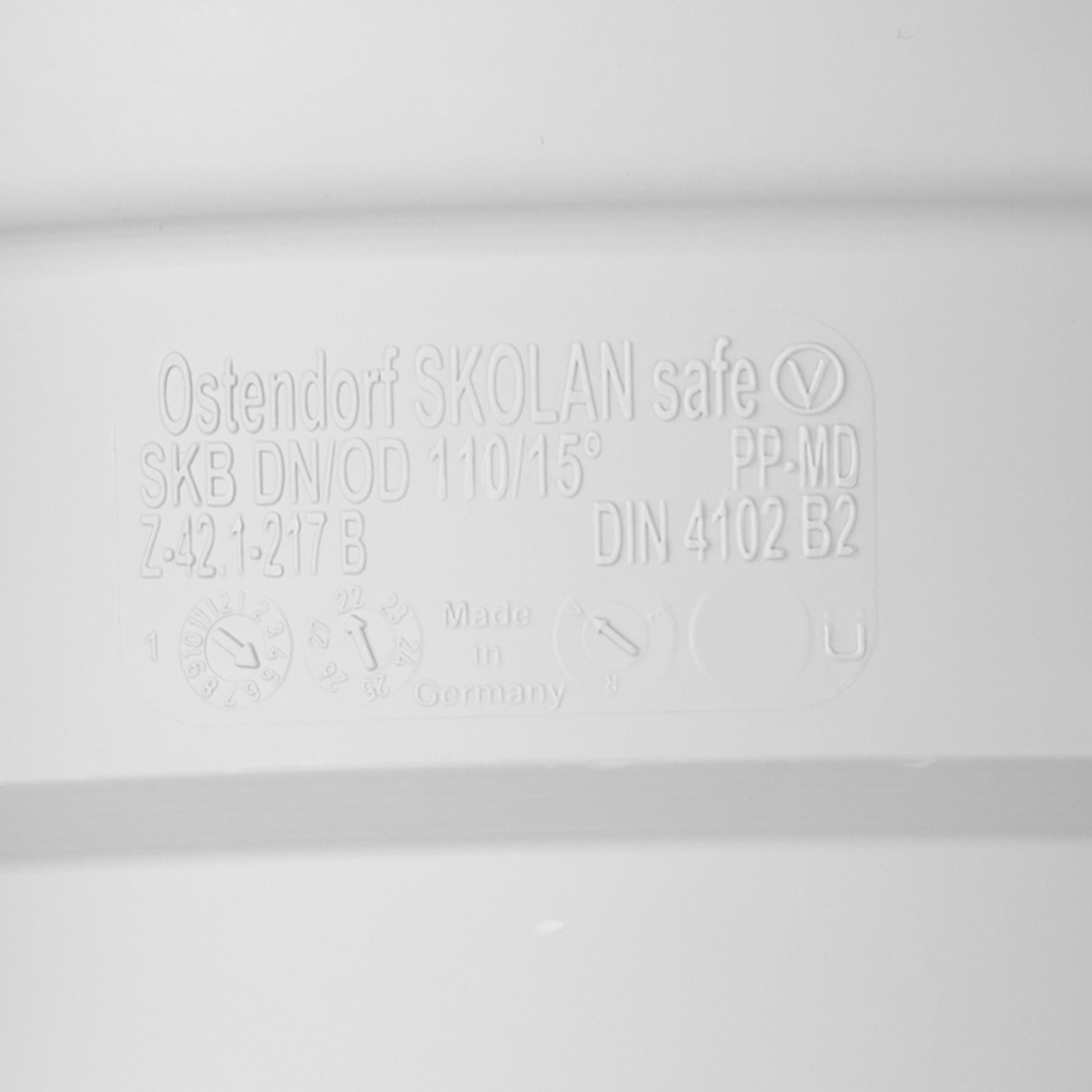 弯头 Ostendorf SKB d110 毫米 15° 塑料静音型，用于室内排水系统 (335100)