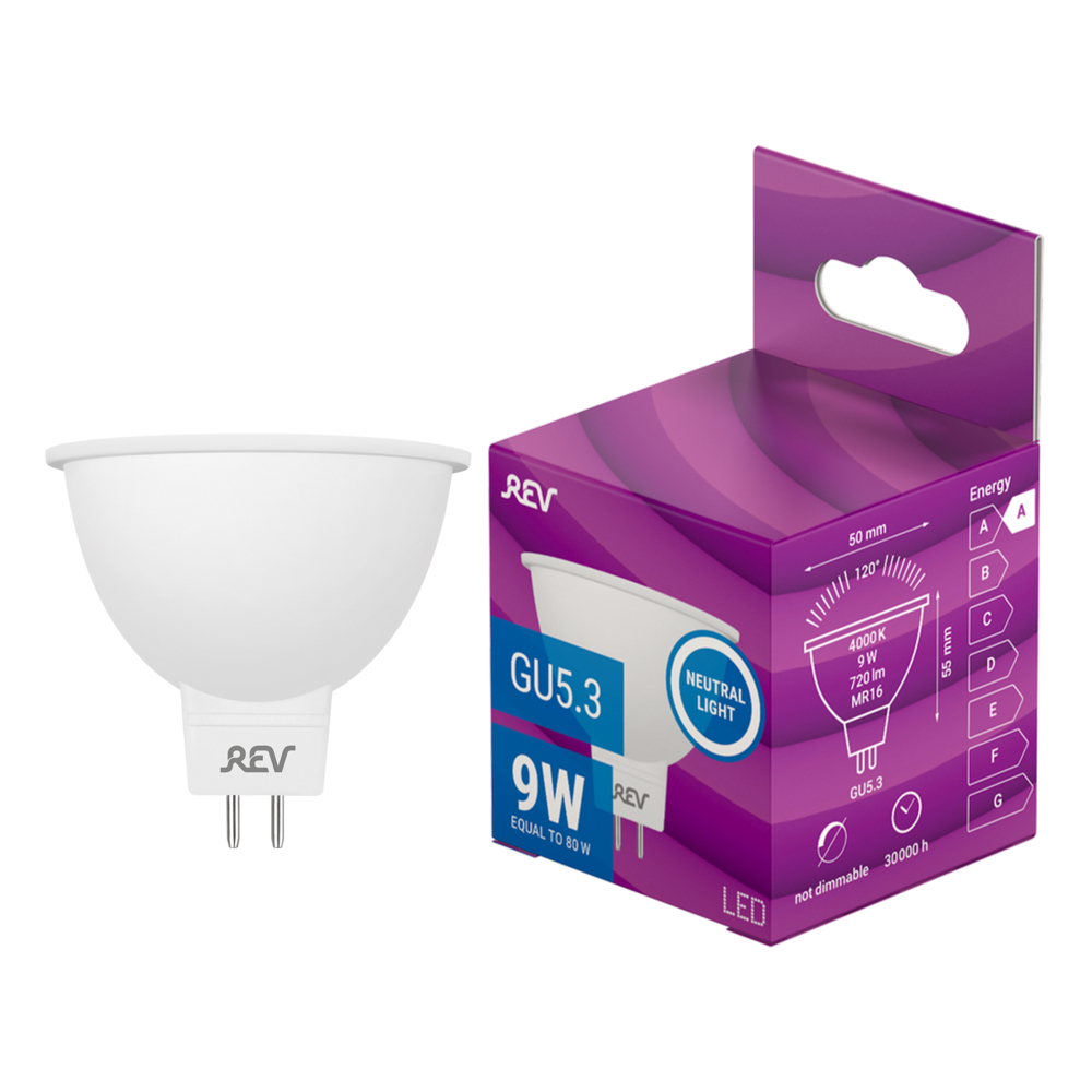 LED lamp Rev GU5.3 4000K 9 W 720 Lm 180-240 V reflector MR16 clear