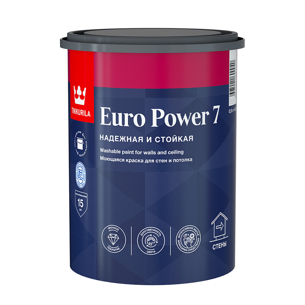 可水洗涂料 Tikkurila/Tikkivala Euro Power 7 C 色基 无色 0.9 升
