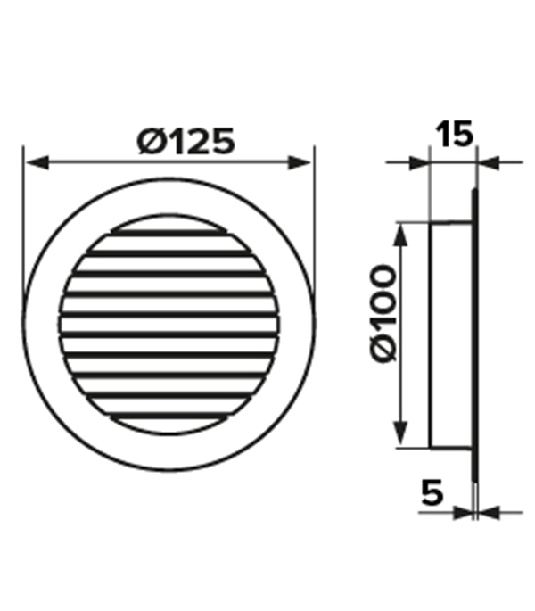 External aluminum ventilation grille Era d100 mm with flange d125 mm, uncoated