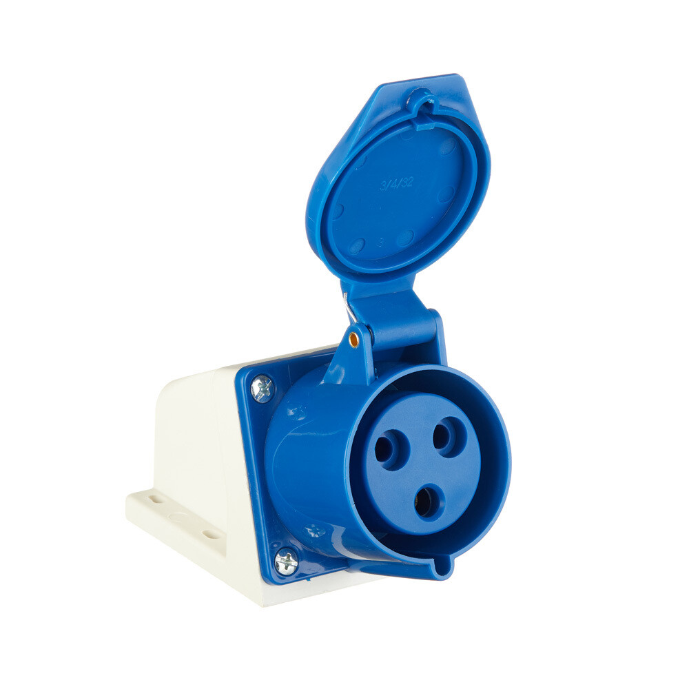 KEAZ angled wall power socket with grounding 2P+PE 32 A 220 V IP44 blue (222747)