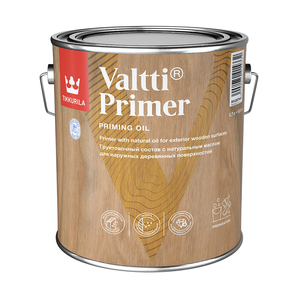 Антисептик Tikkurila/Tikkivala Valtti Primer грунтовочный для дерева бесцветный 2,7 л