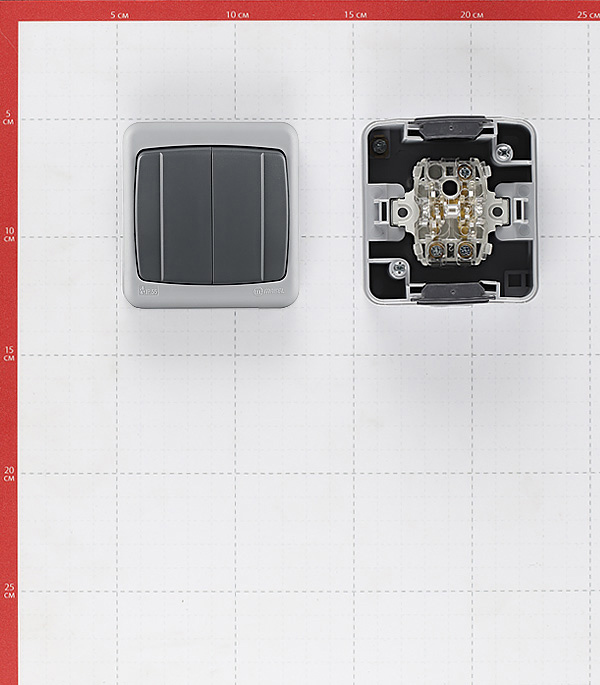 Выключатель Makel двухклавишный накладной серый (36064003)