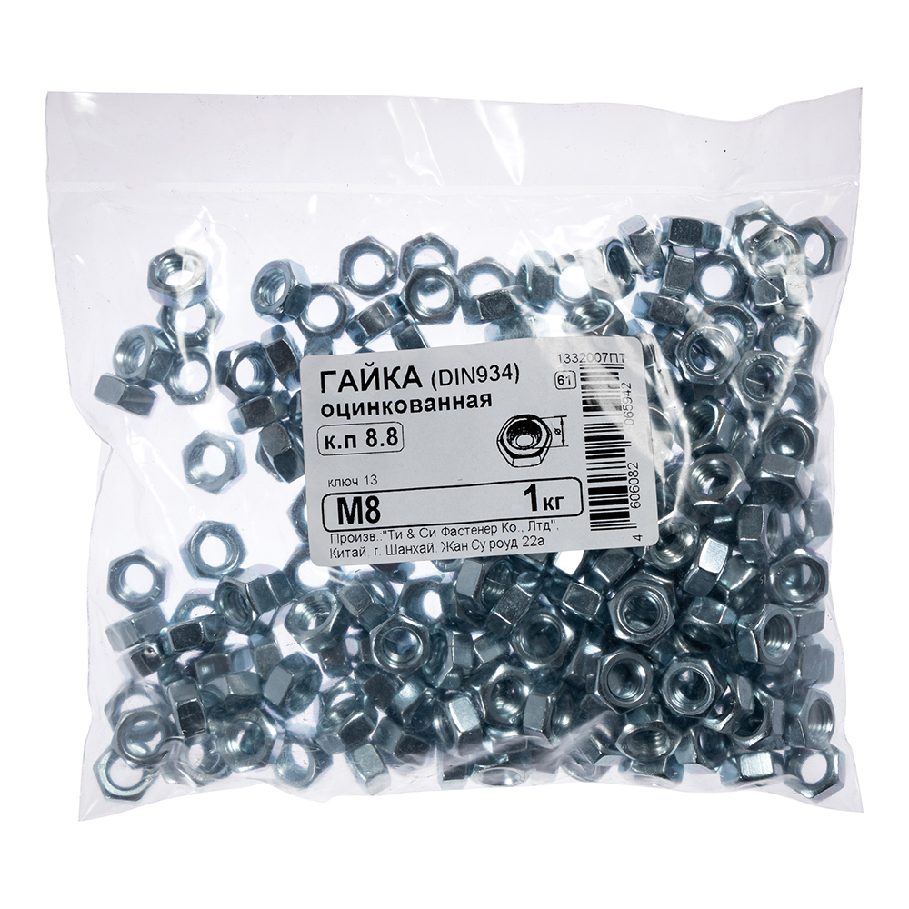 Hex nut galvanized M8 DIN 934 (1 kg)