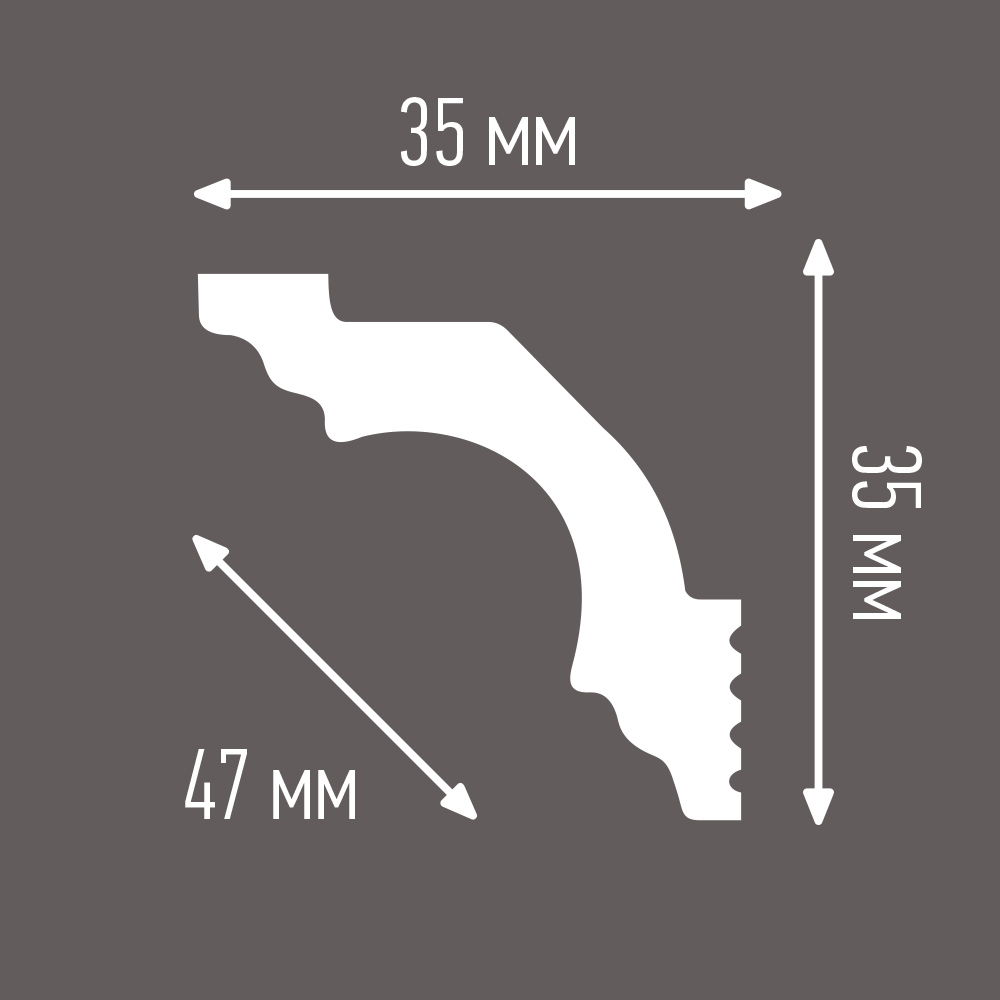 Плинтус потолочный из пенополистирола 35х35х2000 мм под натяжной потолок с возможностью светодиодной подсветки Плинтэкс I35/35SC