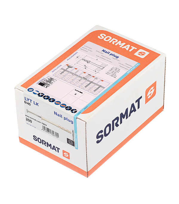 Nail-in anchor Sormat 6x40 mm cylindrical sleeve nylon (200 pcs.)