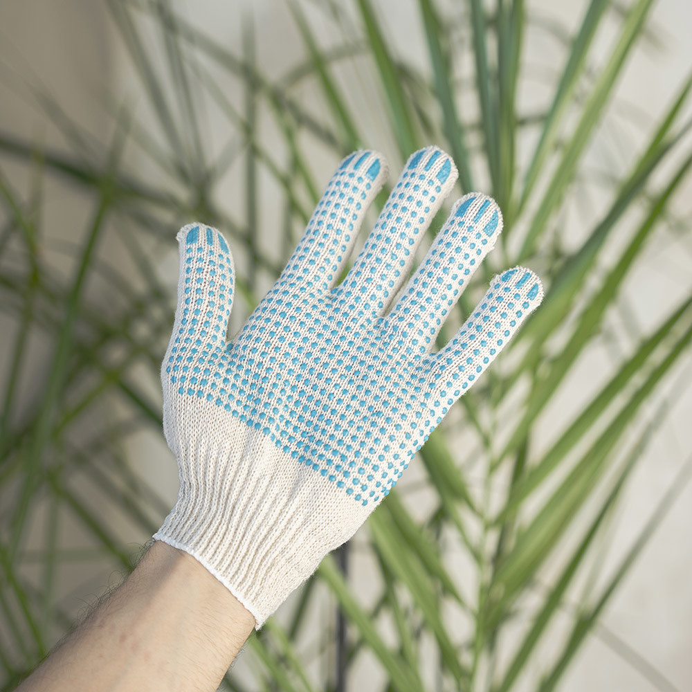 Cotton gloves 4 threads with PVC coating white 9 (L)