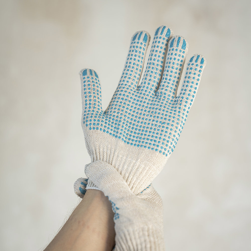 Cotton gloves 4 threads with PVC coating white 9 (L)