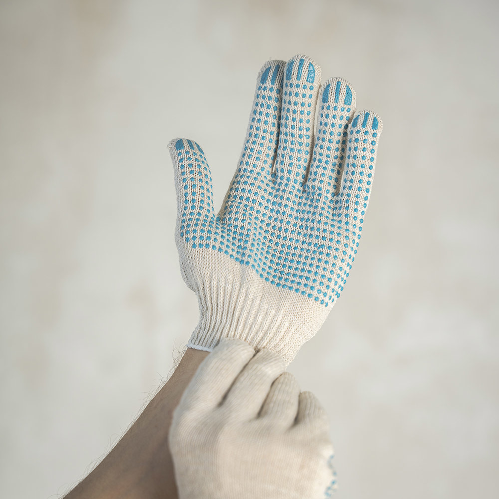Cotton gloves 4 threads with PVC coating white 9 (L)
